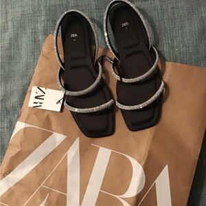 Zara Gorgeous Black and Silver Rhinestone Women's Sandals.